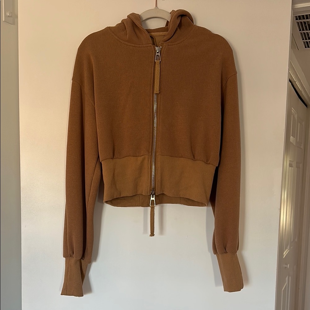 Cropped Zip Hoodie Camel Size Medium